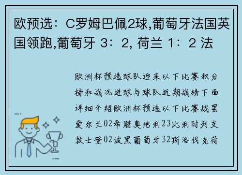 欧预选：C罗姆巴佩2球,葡萄牙法国英国领跑,葡萄牙 3：2, 荷兰 1：2 法国